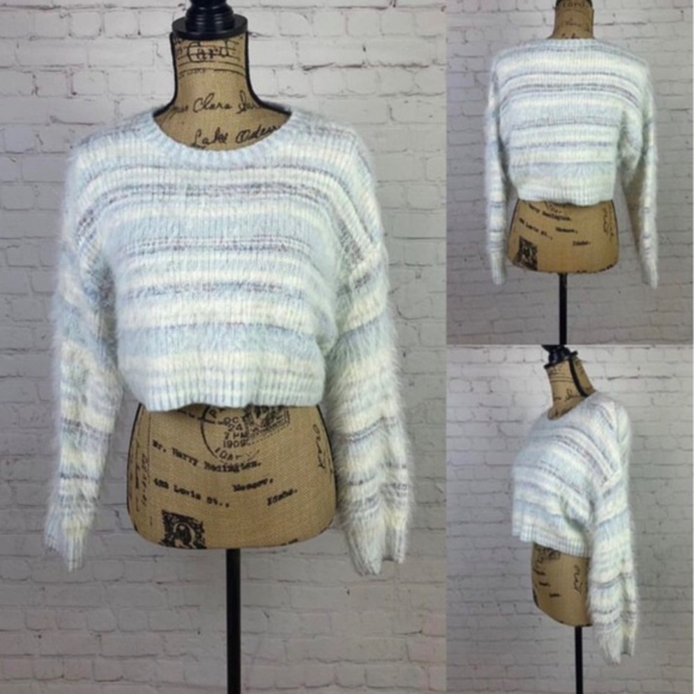 Arizona Soft Fuzzy Striped Drop Shoulder Cropped Sweater